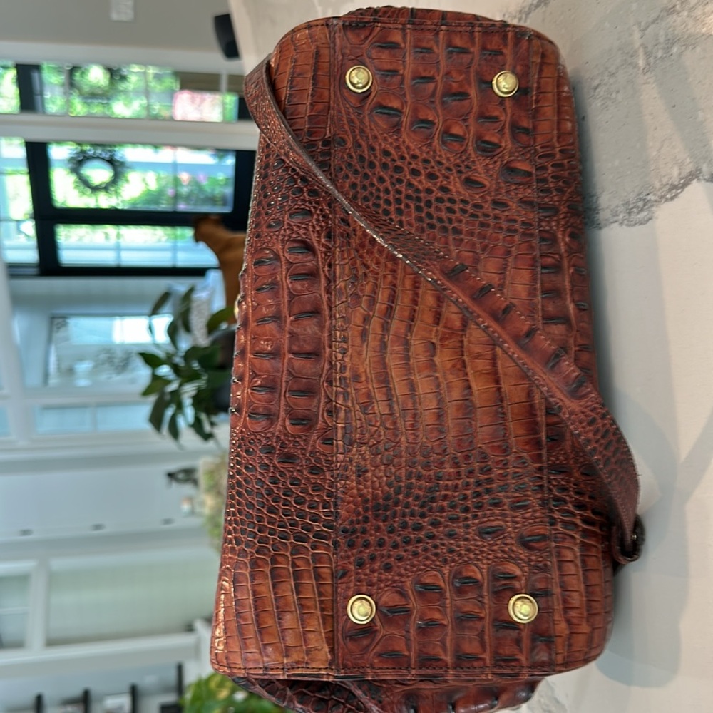Brahmin Brown Crocodile Embossed Satchel with Gold Accents - Picture 9 of 16